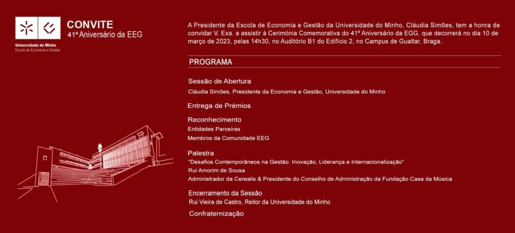 Braga: Escola de Economia e Gestão da UMinho celebra 41 anos Convite