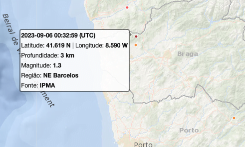 Barcelos: IPMA regista sismo às 00h32 Sismo barcelos