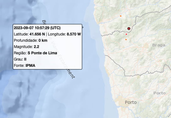 IPMA: Sismo de magnitude 2,2 sentido em Vila Verde e Ponte de Lima sismo ponte de lima vila verde