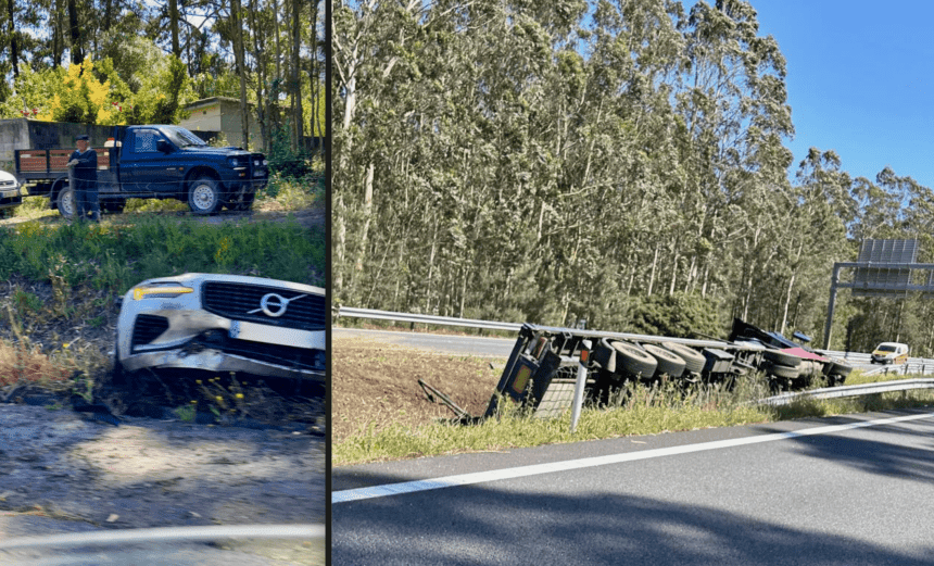 A28: Acidente em Barqueiros envolve carro e camião que capotou para talude A28 camiao capotado talude barcelos