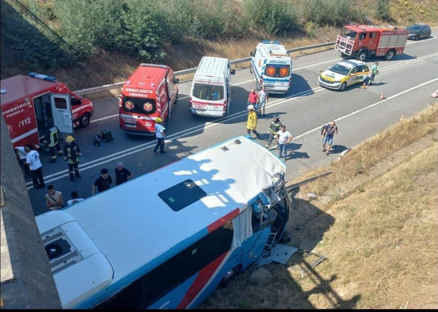 IP3: Um morto e 31 feridos em colisão entre autocarro, ambulância e ligeiro autocarro acidente IP3 morto tondela