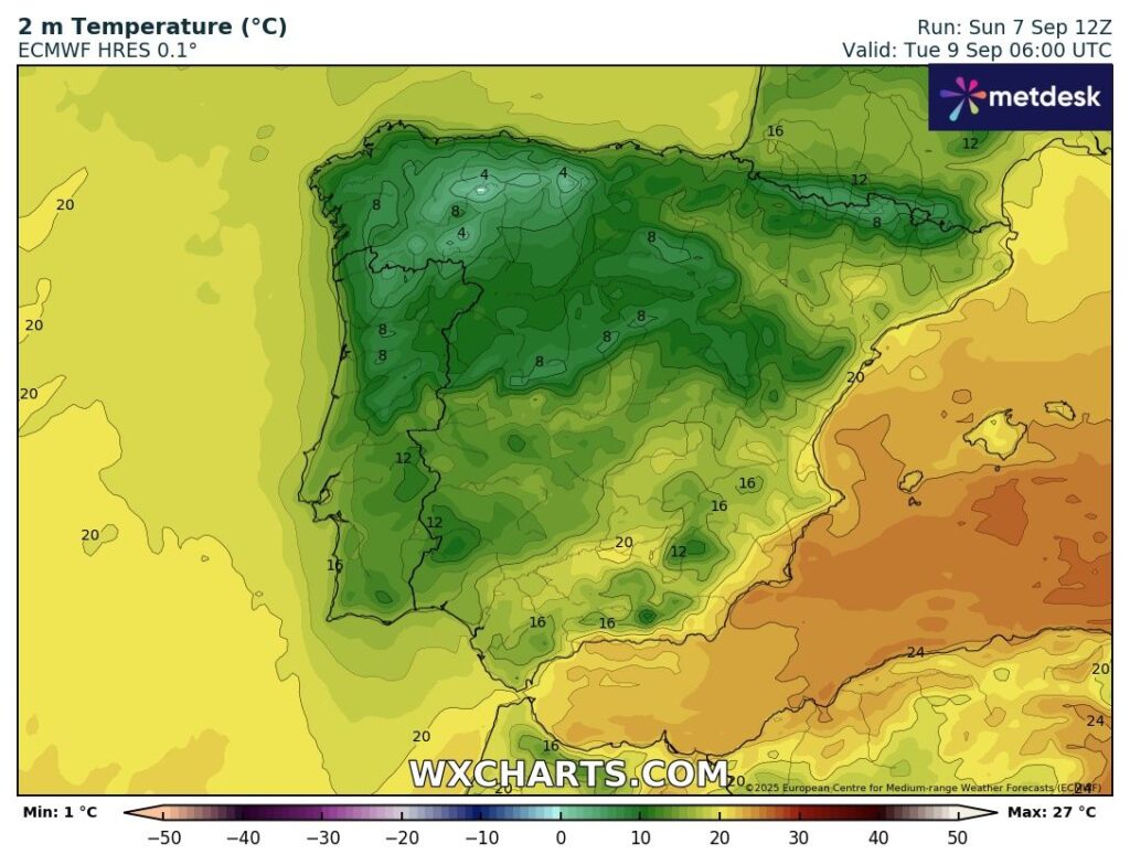 Tempo: Períodos de chuva mais a norte e vento forte no início da semana tempo 2