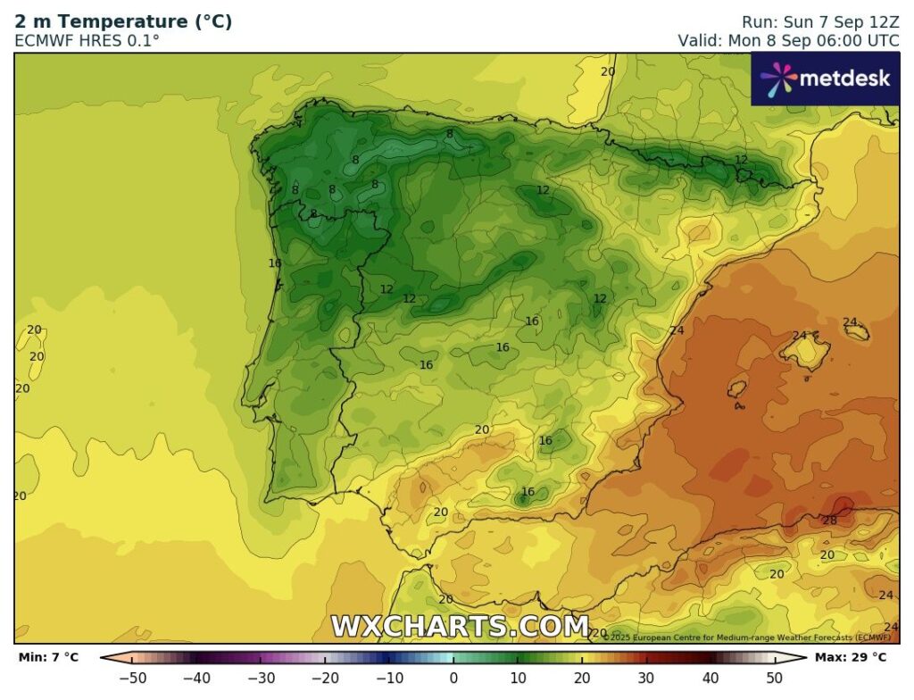 Tempo: Períodos de chuva mais a norte e vento forte no início da semana tempo 3