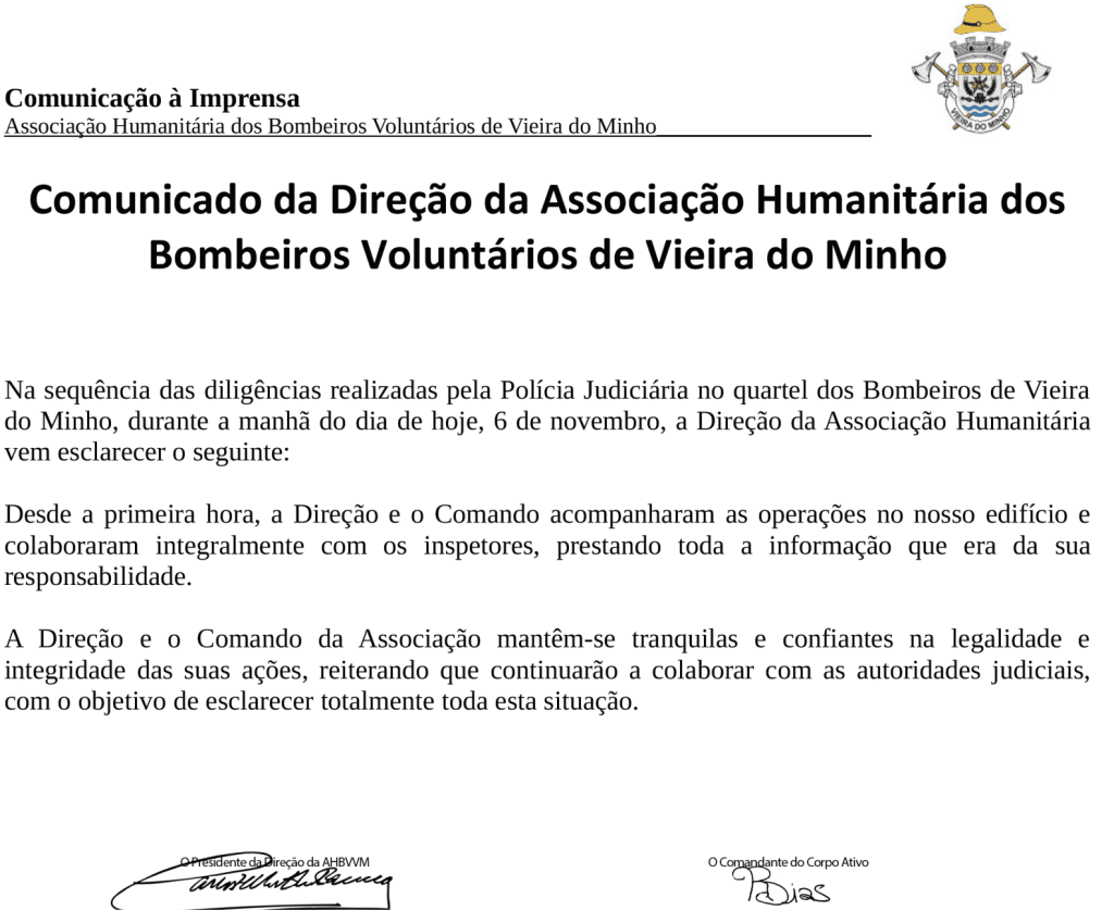 Minho: PJ faz buscas em quartéis de bombeiros. Arcos de Valdevez e Vieira do Minho entre os visados Vieira do Minho Arcos de Valdevez PJ braga viana principal