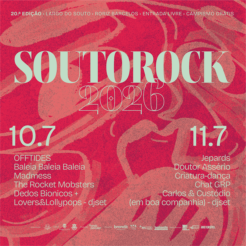 Evento decorre a 10 e 11 de julho no Largo do Souto; cartaz reúne nomes como Baleia Baleia Baleia, Jepards e Madmess com campismo gratuito O festival Souto Rock está de regresso ao concelho de Barcelos para assinalar uma marca histórica: a sua 20.ª edição. O evento, que se mantém fiel ao seu ADN de apoio à música independente, emergente e alternativa, vai decorrer nos dias 10 e 11 de julho de 2026, na freguesia de Roriz. Organizado ininterruptamente desde 2005 pela Associação Cultural e Recreativa de Roriz, o Souto Rock conquistou um espaço de relevo no roteiro dos festivais de verão do Minho. O certame alia a irreverência do circuito underground nacional ao ambiente comunitário e de convívio típico das tradicionais festividades minhotas, contando com o apoio institucional do Município de Barcelos e da Junta de Freguesia de Roriz. O cartaz completo: Alinhamento de sexta e sábado O palco principal, instalado no emblemático Largo do Souto, vai acolher uma programação repartida por duas noites intensas de guitarradas, ritmos acelerados e fusão eletrónica: Sexta-feira, 10 de julho: A abertura das hostilidades musicais da 20.ª edição estará a cargo de: OFFTIDES Baleia Baleia Baleia Madmess The Rocket Mobsters A primeira noite encerra com um DJ Set conjunto assinado pelas icónicas editoras/promotoras Dedos Biónicos + Lovers&Lollypops. Sábado, 11 de julho: O segundo dia do festival promete manter o ritmo elevado com as atuações de: Jepards Doutor Assério Criatura-dança Chat GRP O encerramento oficial do festival muda-se para o espaço do Plátano Koberto, onde a dupla local Carlos&Custódio comanda a cabine num DJ Set especial que contará com vários convidados surpresa. Campismo e acesso gratuito atraem festivaleiros Um dos grandes fatores de sustentabilidade e atratividade do Souto Rock ao longo de duas décadas reside no seu formato de acessibilidade universal. À semelhança das edições anteriores, todos os concertos e espetáculos integrados no recinto são de entrada completamente livre. Para além disso, a organização disponibiliza uma zona de campismo gratuito equipada para receber os festivaleiros que pretendam pernoitar na freguesia de Roriz durante o fim de semana. Os entusiastas do rock alternativo, campistas e visitantes que queiram consultar os horários detalhados de abertura das portas, a localização dos parques de estacionamento de apoio ou as opções de restauração local podem acompanhar as redes sociais da Associação Cultural e Recreativa de Roriz.