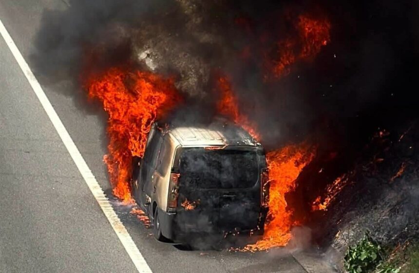 Maia: Carrinha totalmente destruída por incêndio na A3 no sentido Porto-Braga Maia Carrinha totalmente destruida por incendio na A3 no sentido Porto Braga e1784738879762