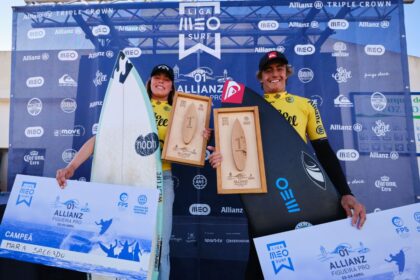 Surf Licra Amarela Go Chill distingue os lideres nacionais Maria Salgado e Francisco Ordonhas na Liga MEO Surf 2026