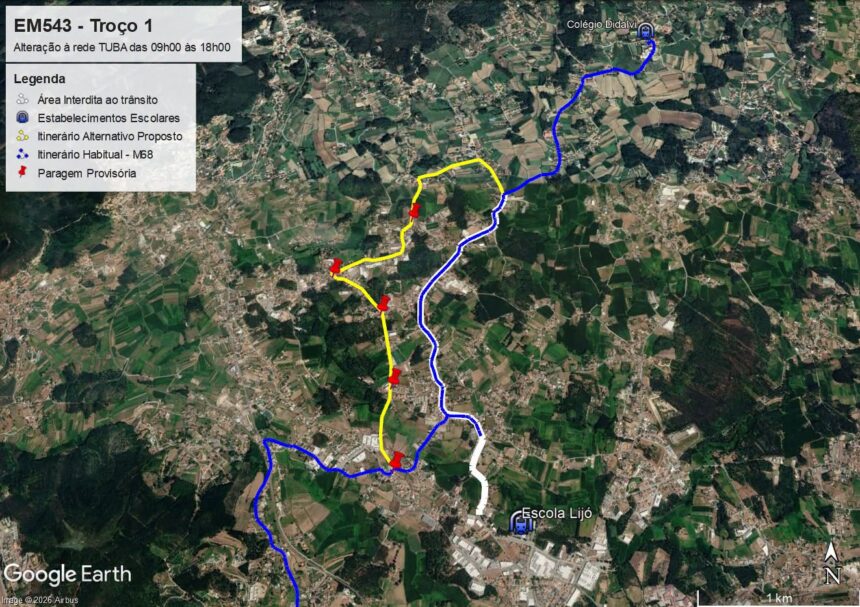 Barcelos Obras na EM543 condicionam transito e alteram percursos em oito linhas de autocarros TUBA entre Lijo e Tamel