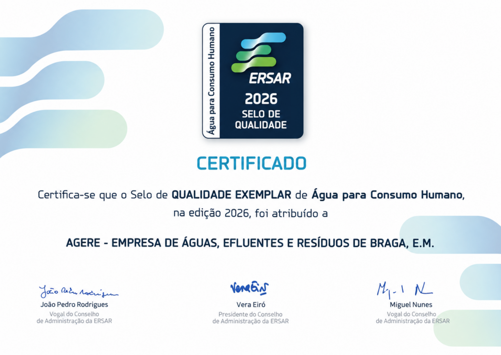 Certificado ERSAR Qualidade Exemplar